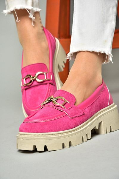 Fox Shoes S250252002 Pantofi de damă cu talpă groasă din piele intoarsa fucsia