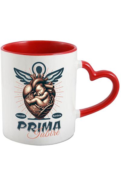 StoryGift Romania First Love Mug, child, newborn, family, parents, 330ml, Ceramic with Handle, With ,STG