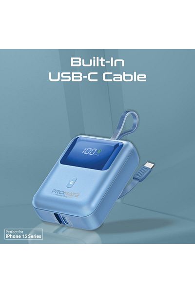 Promate Ultra-Compact Super Fast™ 35W 10000mAh Power Bank - Blue - PowerPod-10