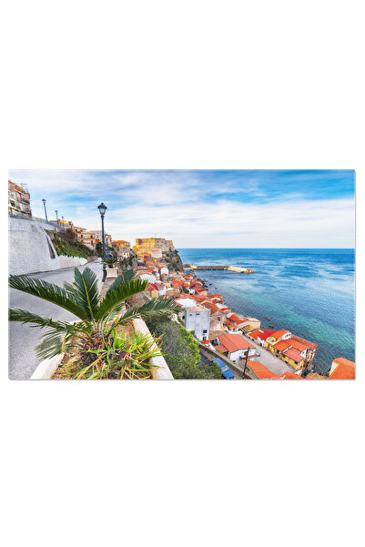 StoryGift Romania Tablou Canvas Peisaj Marin Si Sat Scilla Cu Biserica Mediev...