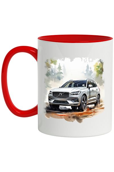 StoryGift Romania Mug With Car, Volvo XC60, Forest, Fir Trees, Nature, Multicolor 330 ml, Ceramic c, With ,STG