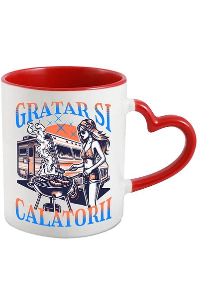 StoryGift Romania Mug with Girl in Swimsuit Barbecue with Caravan Text Barbecue and Travel, Relaxation, with,STG