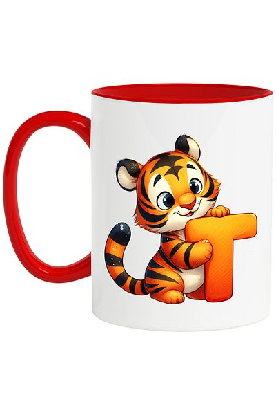 StoryGift Romania Mug with a tiger with the letter "T", illustration, for children, school, student, alphabet book, With, STG