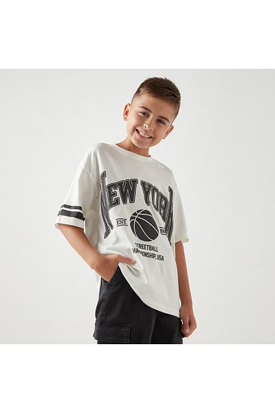 Juniors Varsity Print Crew Neck T-Shirt With Short Sleeves