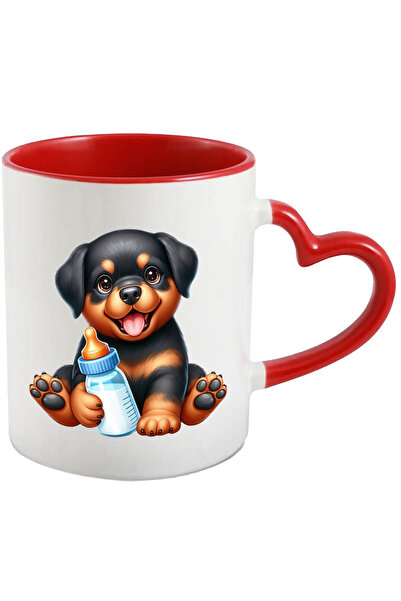 StoryGift Romania Cana cu un catelus Rottweiler care tine un biberon cu lapte...