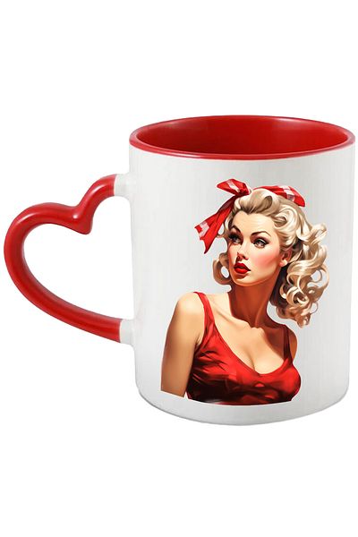 StoryGift Romania Mug with a beautiful woman, illustration, retro style, old, old fashioned, blonde,, With ,STG