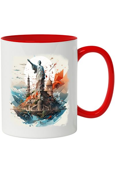 StoryGift Romania Mug With Statue, Monument, Rocks, Mountain, Buildings, Forest, Multicolor 330 ml, Ce, Cu,STG