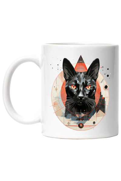 StoryGift Romania Cana Cu Cap De Pisica, Mosaic, Geometric, Cerc, Animal, Mul...