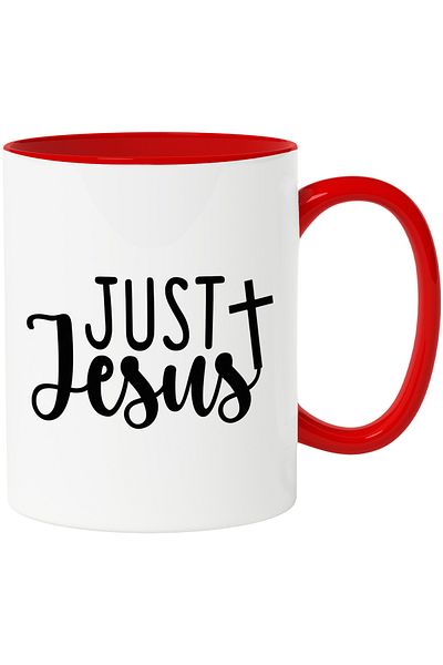 StoryGift Romania Mug with a cross and the text in English "Just Jesus" - just Jesus with Handle Ro, Cu, STG