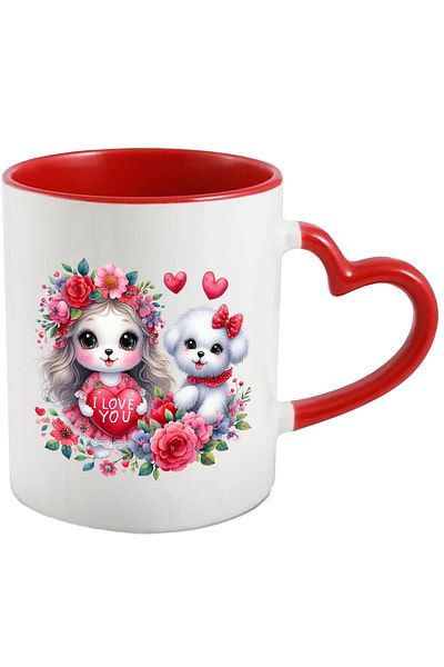 StoryGift Romania Mug with a puppy and a puppy | cheerful | illustration | furry | heart with message, With ,STG