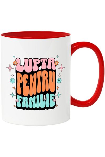 StoryGift Romania Family Fight Mug, 330ml, Ceramic with Red Handle, With Red Handle STG ,STG ,STG