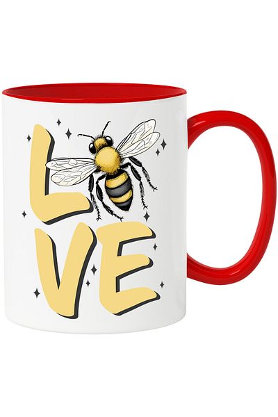 StoryGift Romania Mug with bee with the message "Love", stars, illustration, love, appreciation, With, STG