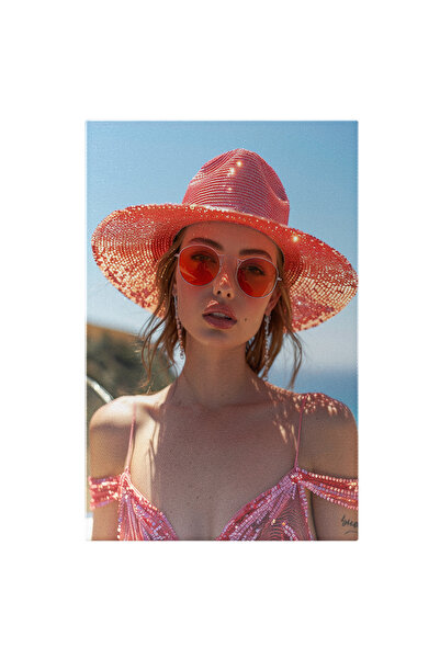 StoryGift Romania Tablou Canvas Stil Sclipitor Pe Plajă Cu Pălărie Și Ochelar...