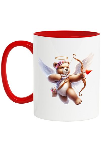 StoryGift Romania Mug with a teddy bear Cupid, illustration, archery, arrow, falling in love, and, With ,STG