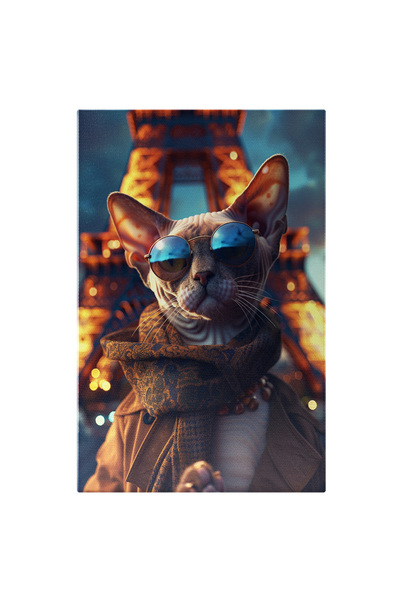 StoryGift Romania Tablou Canvas Selfie În Călătorie Pisica Devon Rex Cu Eșarf...