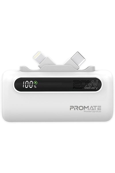 Promate Mini PowerUp-Duo Power Bank 5000mAh with Super Fast Charging - White