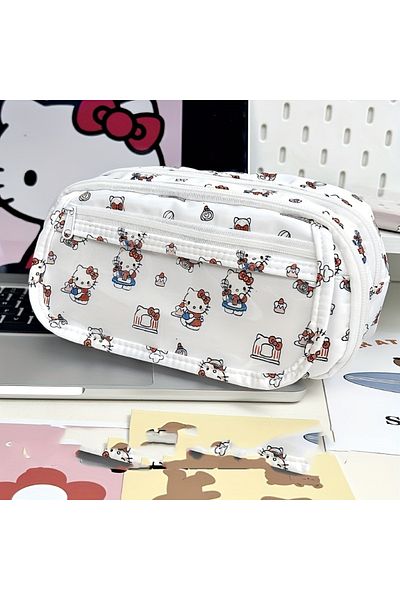 SANRIO 4 Compartment Large Capacity Pen Holder with Hello Kitty Figure