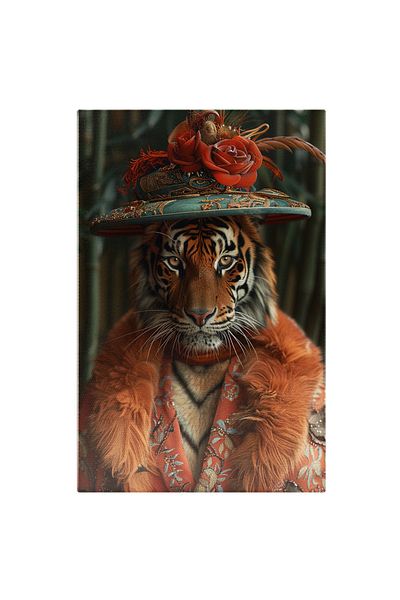 StoryGift Romania Canvas Painting 90 x 60CM Femininity of the Tiger with Turquoise Hat and Red Flowers Eyes, STG