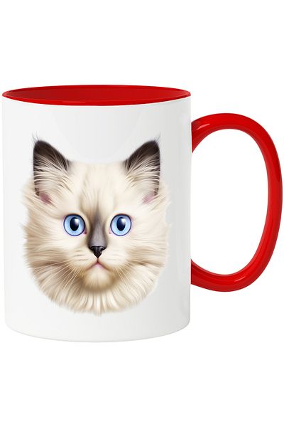 StoryGift Romania Mug with Burmese kitten standing attentively, illustration, focused, blue eyes,, With ,STG