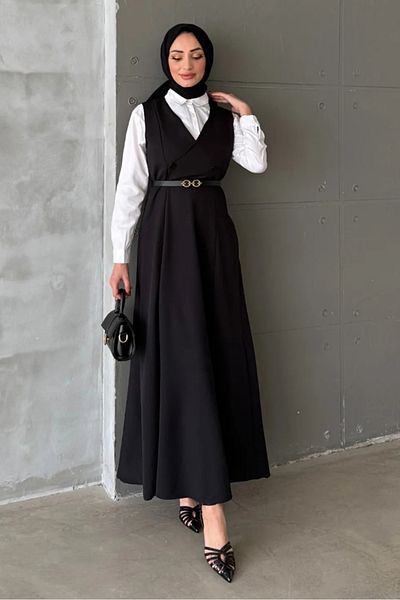 Bestenur Erves Buttoned Gilet 1399 - Μαύρο