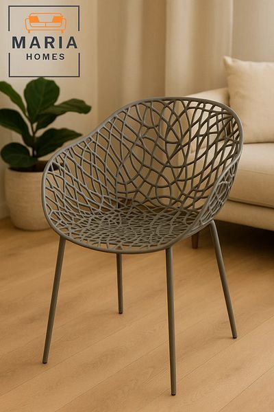 MARIA HOMES Contemporary Grey Net Design Outdoor Chair – Durable & Stylish Plastic Seating