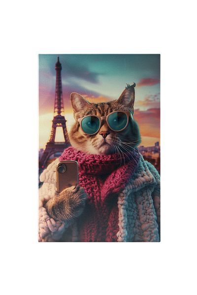 StoryGift Romania Tablou Canvas Pisica Egipteană În Paris Selfie Cu Turnul Eiffel Pe Fundal Captare Amintiri , Pi