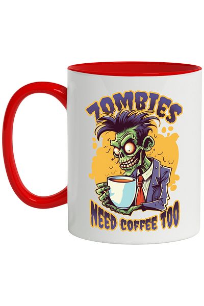 StoryGift Romania Mug With Message In English Zombies Need Coffee Too, Coffee, Multicolor 330 ml, Wax, With ,STG