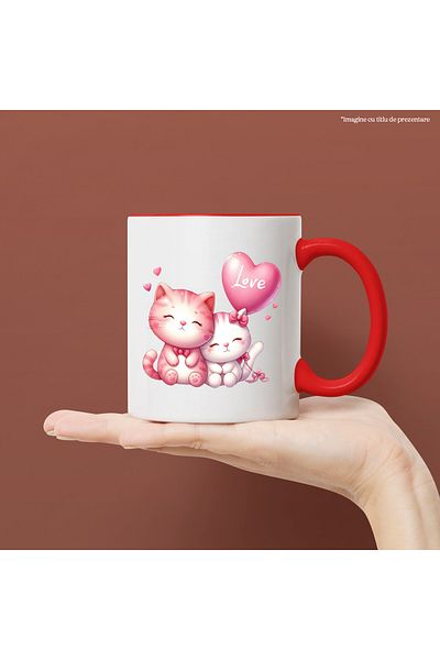 StoryGift Romania Mug with 2 cats, illustration, balloon, hearts, love, bows, relationship, Valentine, With, STG
