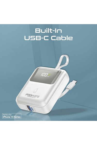 Promate Ultra-Compact Super Fast™ 35W 10000mAh Power Bank - White - PowerPod-10