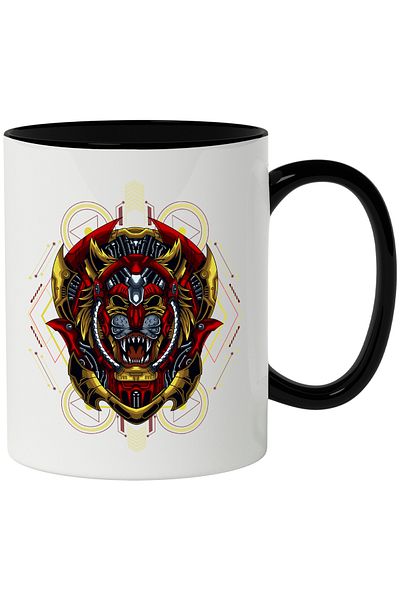 StoryGift Romania Mug With Tiger, Emblem, Robot, SF, Multicolor 330 ml, Ceramic with Black Handle, With Handle, STG