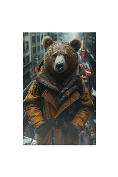 StoryGift Romania Tablou Canvas Ursul Imbracat In Palton Lung Galben Venit Di...