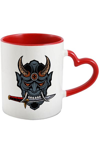 StoryGift Romania Mug With Mask, Oni, Demon, Dagger, Multicolor 330 ml, Ceramic with Heart Handle Ro, With ,STG