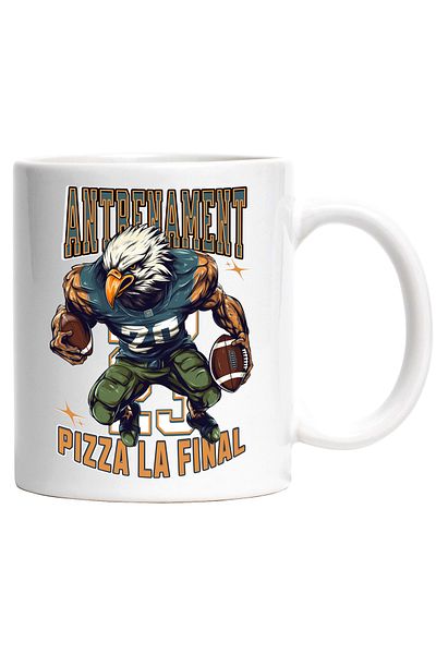 StoryGift Romania Mug Training now pizza at the end, football eagle, 330ml, Ceramic with Al Handle, With, STG