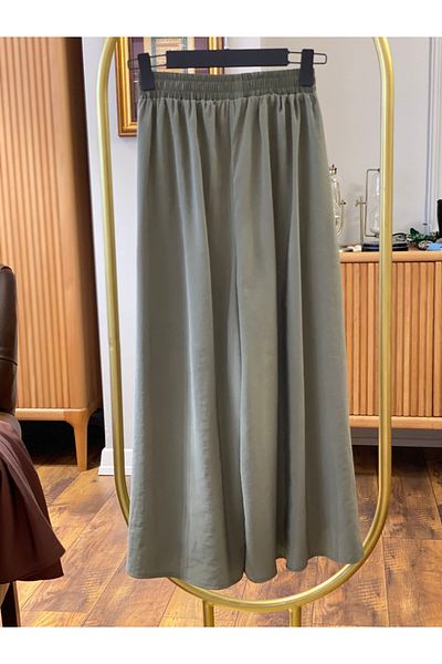 Hatun Atila Wide Leg Modal Skirt Trousers with Elastic Waist - Khaki