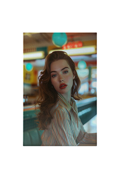 StoryGift Romania Tablou Canvas: Portret Femie Roșcată În Cafenea- Retro Și F...