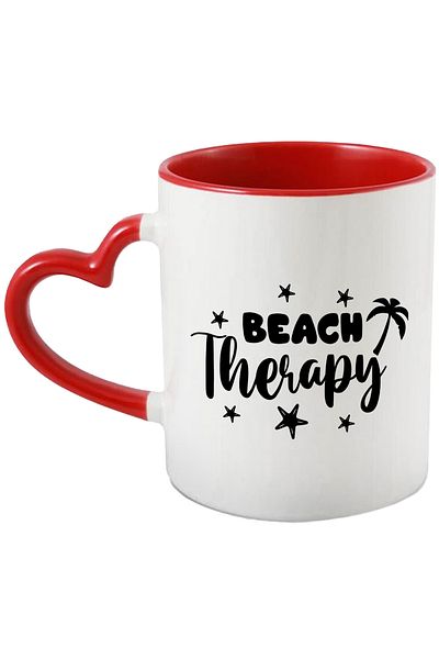 StoryGift Romania Mug with stars and palm tree with the message "Beach therapy" - beach therapy with Mane, Cu, STG