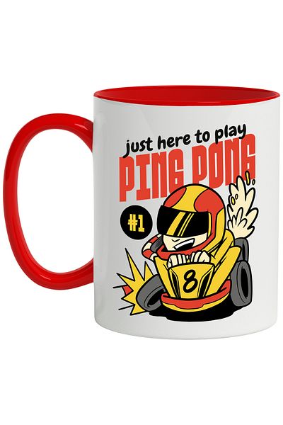 StoryGift Romania Mug With Message In English Just Here To Play Ping Pong, Race, Helmet, Multicolor 3, With ,STG