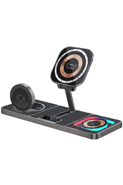 Promate AuraSlate-Trio Ultra Slim 3-in-1 Wireless Charging Station with MagSafe 15W - Black