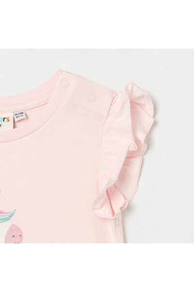 Juniors Unicorn Print T-Shirt With Ruffle Sleeves