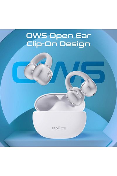 Promate AudioFit™ Open Ear Clip On TWS Earbuds with IntelliTouch - White