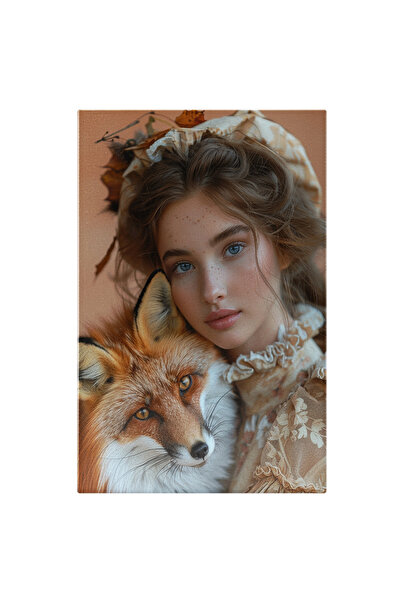 StoryGift Romania Tablou Canvas Girl With The Fox, O Vulpe Rosiatica Cu Ochii...