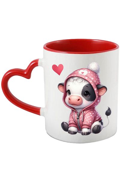 StoryGift Romania Mug with a cow in a hoodie, illustration, heart, love, a little sad, affection,, With ,STG