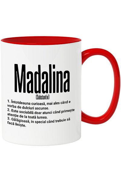 StoryGift Romania Mug With Name Madalina, and Funny Message, Curious, Sociable, Noisy, 330m, With,STG
