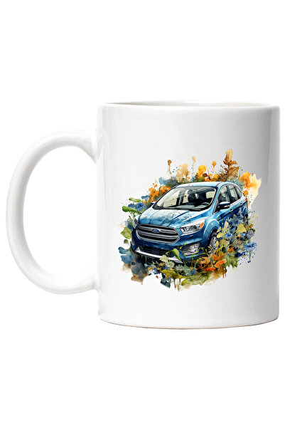 StoryGift Romania Cana Cu Ford, Masina, Plante, Flori, Watercolor, Frunze, Mu...
