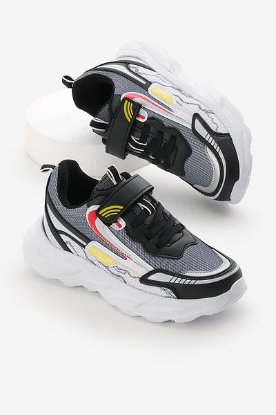 Tonny Black Children's Unisex Black Smoked Eva Faylon Sole Patterned Velcro Rubber Laced Sports Shoes