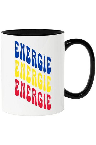 StoryGift Romania Mug The Word Energy, in the Colors of the Romanian Flag, Red, Yellow, Blue, T, With, STG