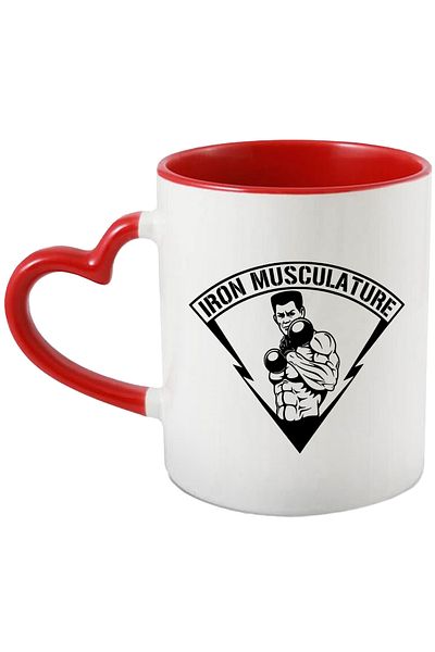 StoryGift Romania Mug with a bodybuilder lifting a weight at the gym with the message "Iron musculature, With ,STG