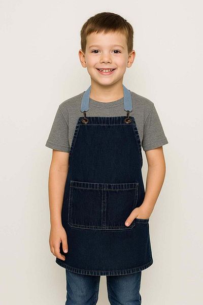 Monki Haus Denim Jeans Children's Apron Kitchen Painting Hobby School Activity Apron Girls and Boys Children