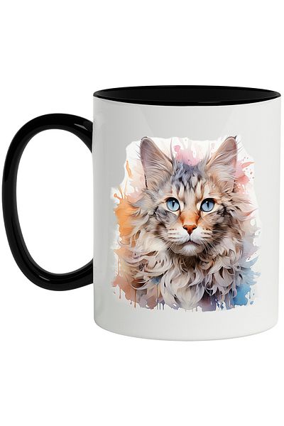 StoryGift Romania Cat Mug, Watercolor, Illustration, Eyes, Animal, Multicolor 330 ml, Ceram, With ,STG