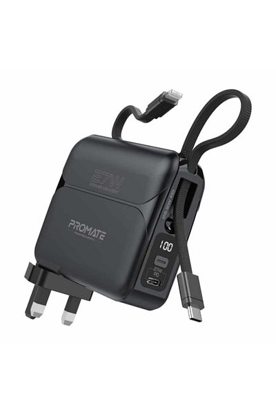 Promate Power Bank PowerPack-20Pro with AC Charger - 20000mAh Capacity - 4-in-1 - Black